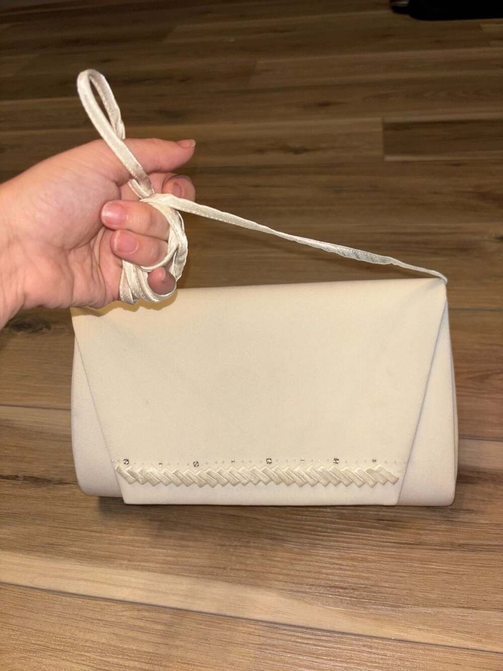 Vintage Milano Satin Evening Clutch Bag with Embellished Ribbon Detail